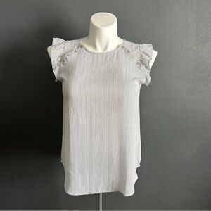 LOFT White & Black Striped Ruffle Blouse M